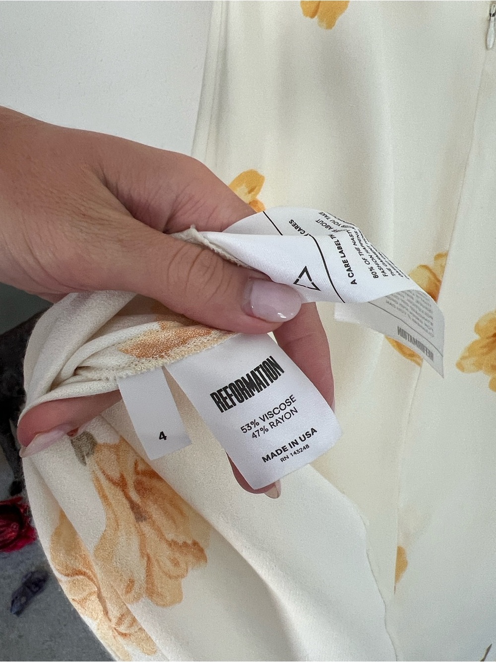 Reformation Cream Slip Midi Dress Yellow Floral Print ivory size 4 - Picture 10 of 10